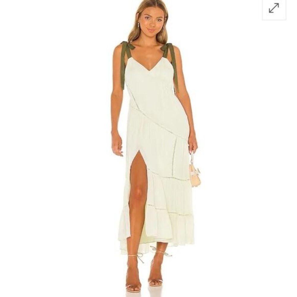 Cinq a Sept Light Pale Green Claire Ladder Trim Flowy 100% Silk Dress